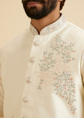 Manyavar Men Majestic Warm White Nehru Jacket