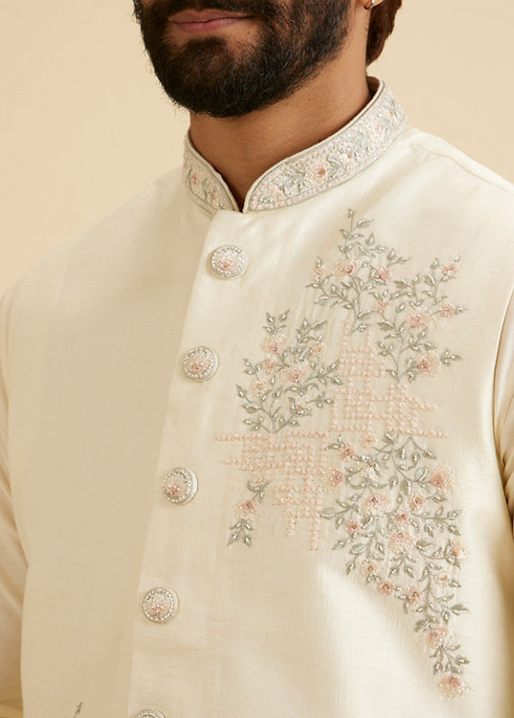 Manyavar Men Majestic Warm White Nehru Jacket