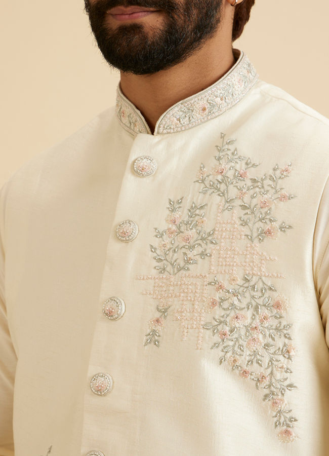 Manyavar Men Majestic Warm White Nehru Jacket