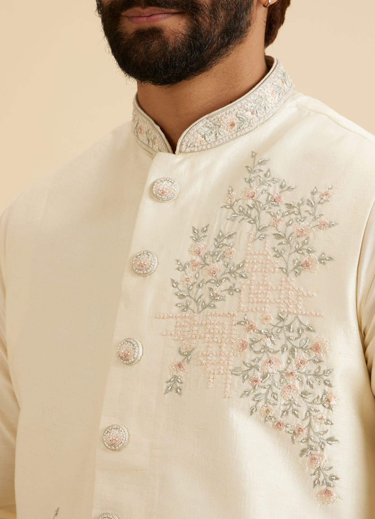 Manyavar Men Majestic Warm White Nehru Jacket