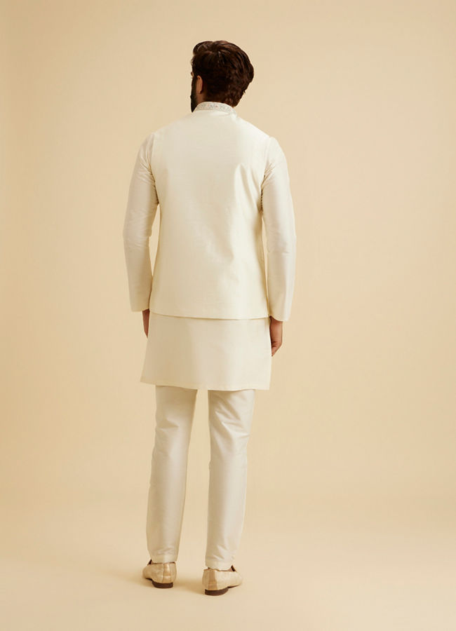 Manyavar Men Majestic Warm White Nehru Jacket
