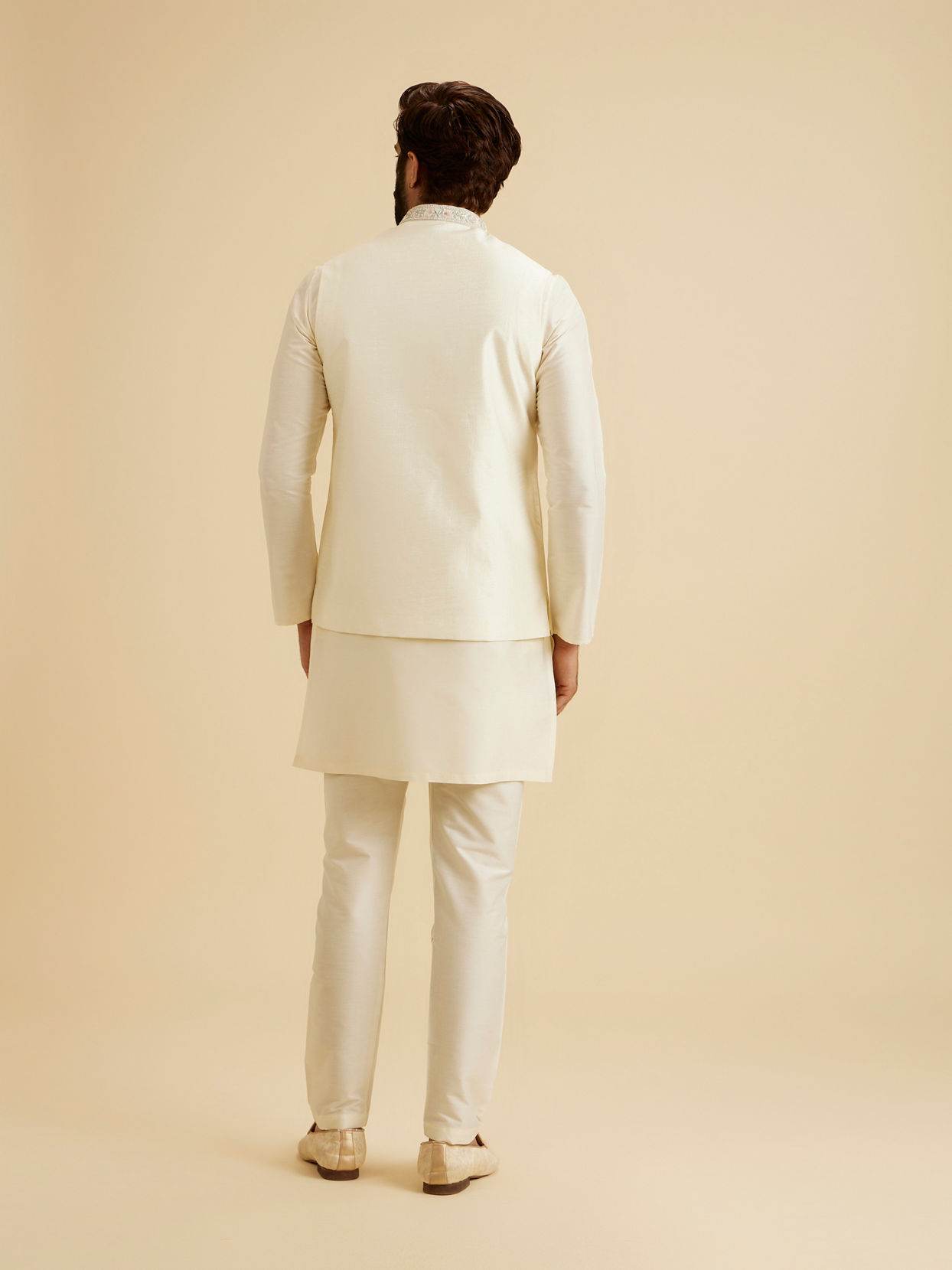 Manyavar Men Majestic Warm White Nehru Jacket