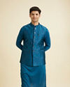 Manyavar Men Teal Blue Glamour Nehru Jacket