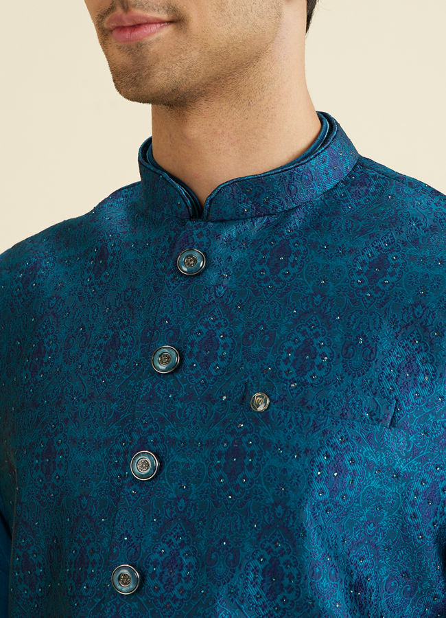 Manyavar Men Teal Blue Glamour Nehru Jacket