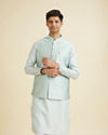 Manyavar Men Captivating Blue Brocade Nehru Jacket