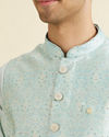 Manyavar Men Captivating Blue Brocade Nehru Jacket