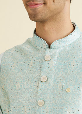 Manyavar Men Captivating Blue Brocade Nehru Jacket