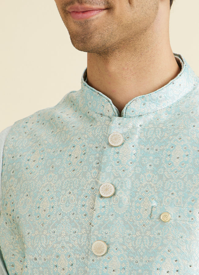 Manyavar Men Captivating Blue Brocade Nehru Jacket