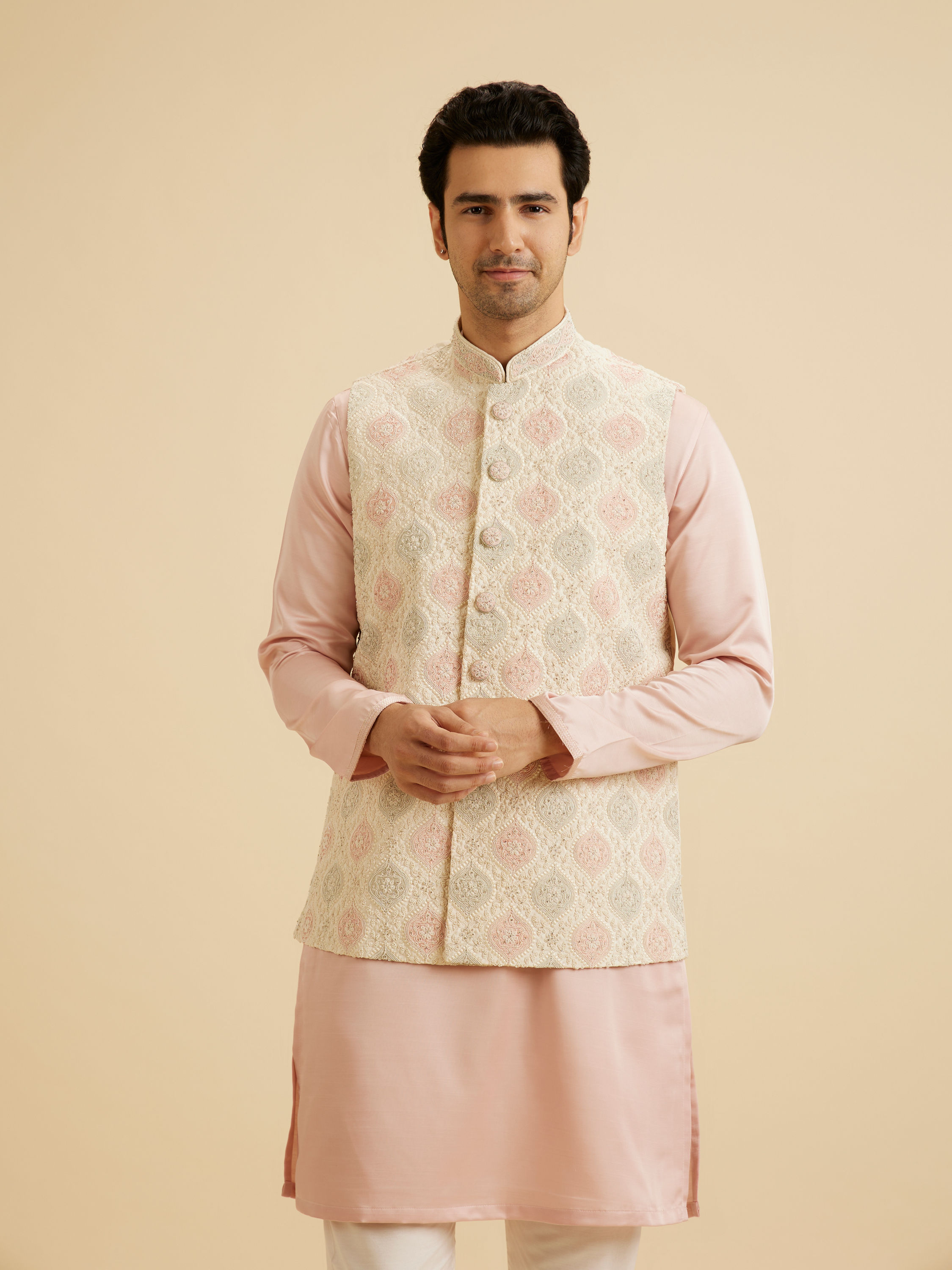 Manyavar Men Cream Elegance Nehru Jacket