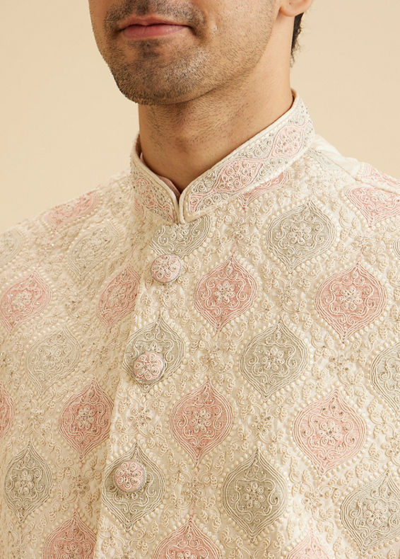 Manyavar Men Cream Elegance Nehru Jacket