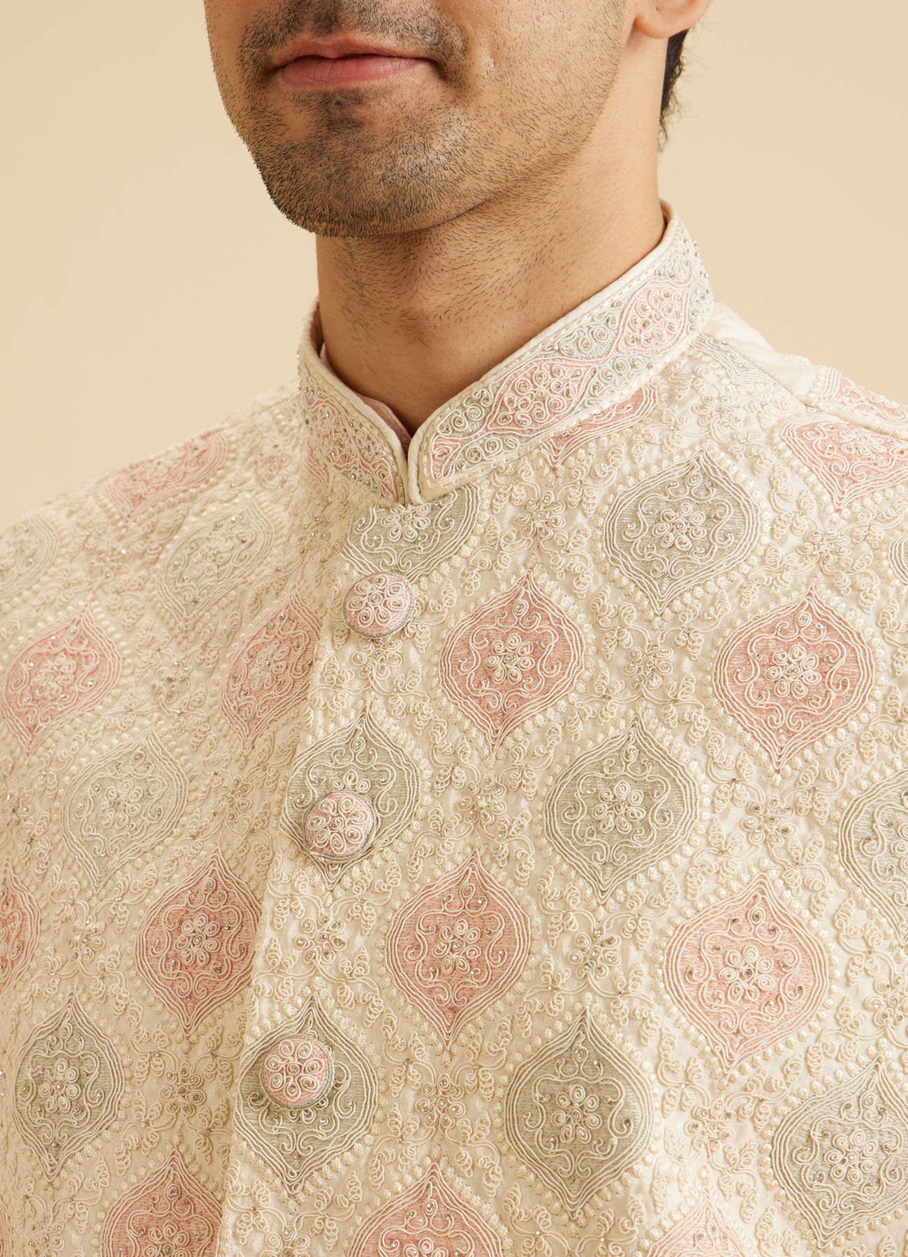Manyavar Men Cream Elegance Nehru Jacket
