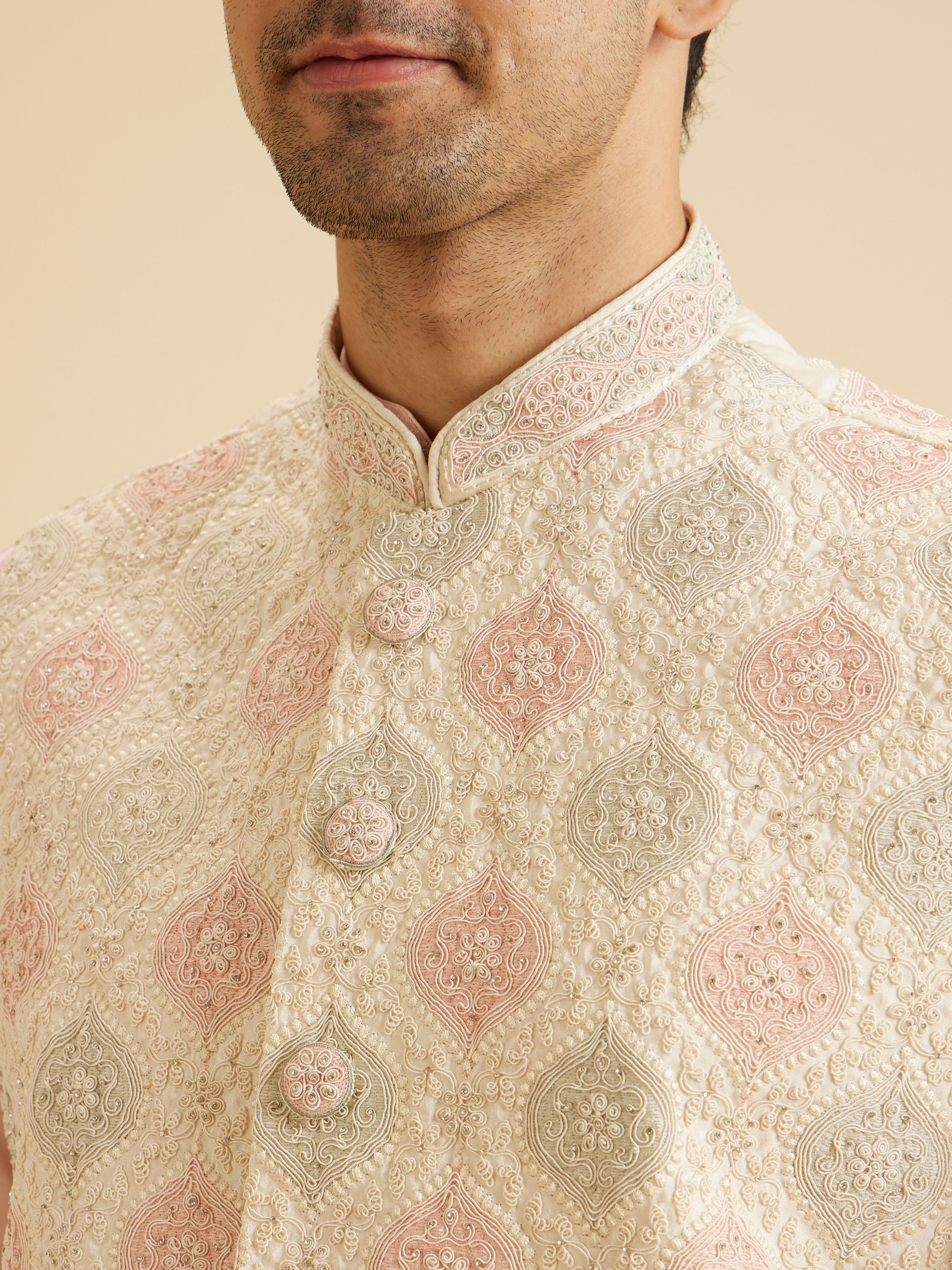 Manyavar Men Cream Elegance Nehru Jacket