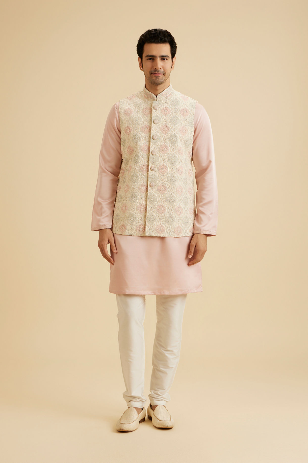Manyavar Men Cream Elegance Nehru Jacket