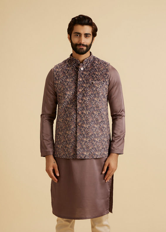 Manyavar Men Lavish Lilac Velvet Nehru Jacket