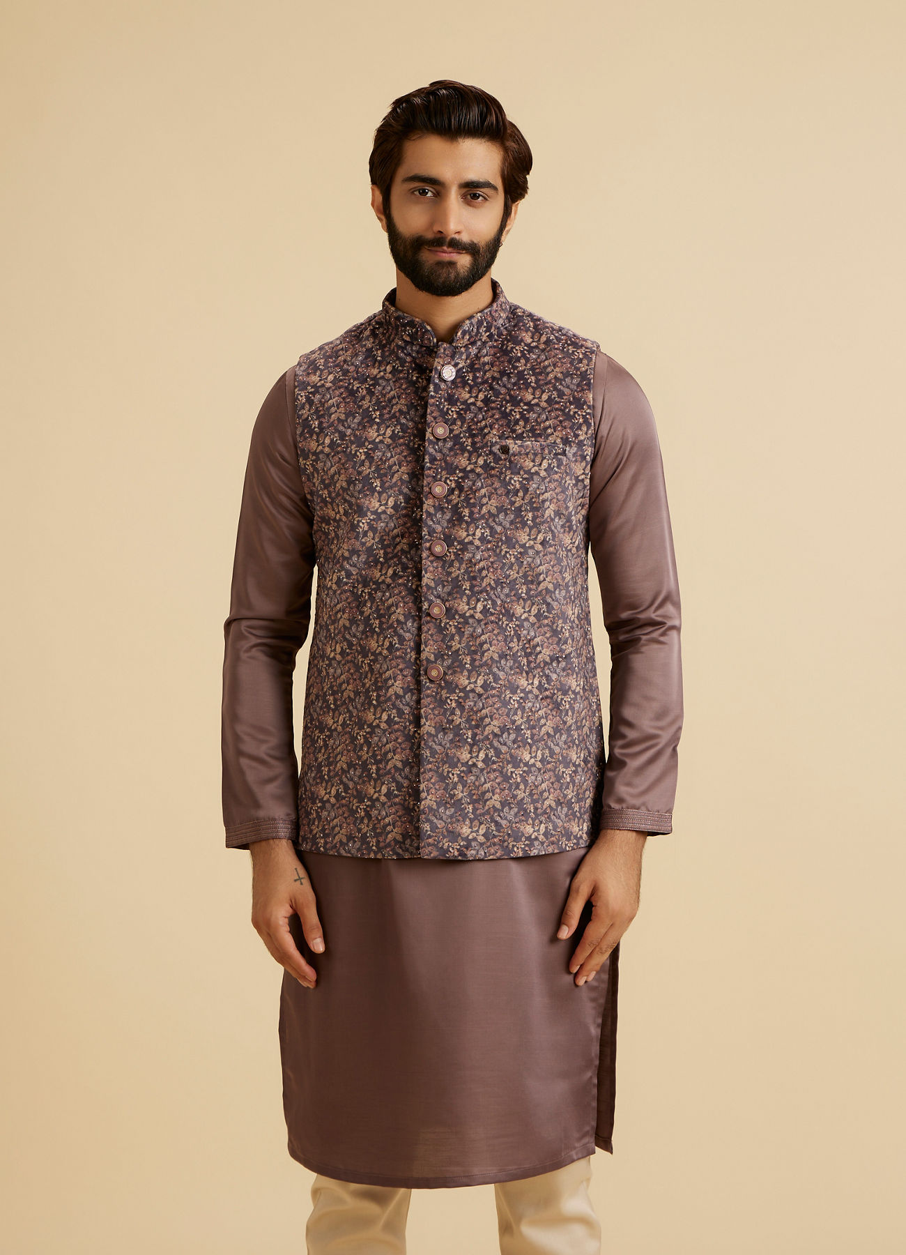 Manyavar Men Lavish Lilac Velvet Nehru Jacket