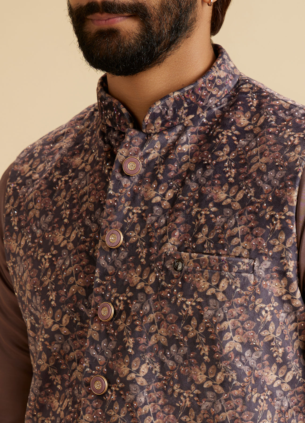 Manyavar Men Lavish Lilac Velvet Nehru Jacket