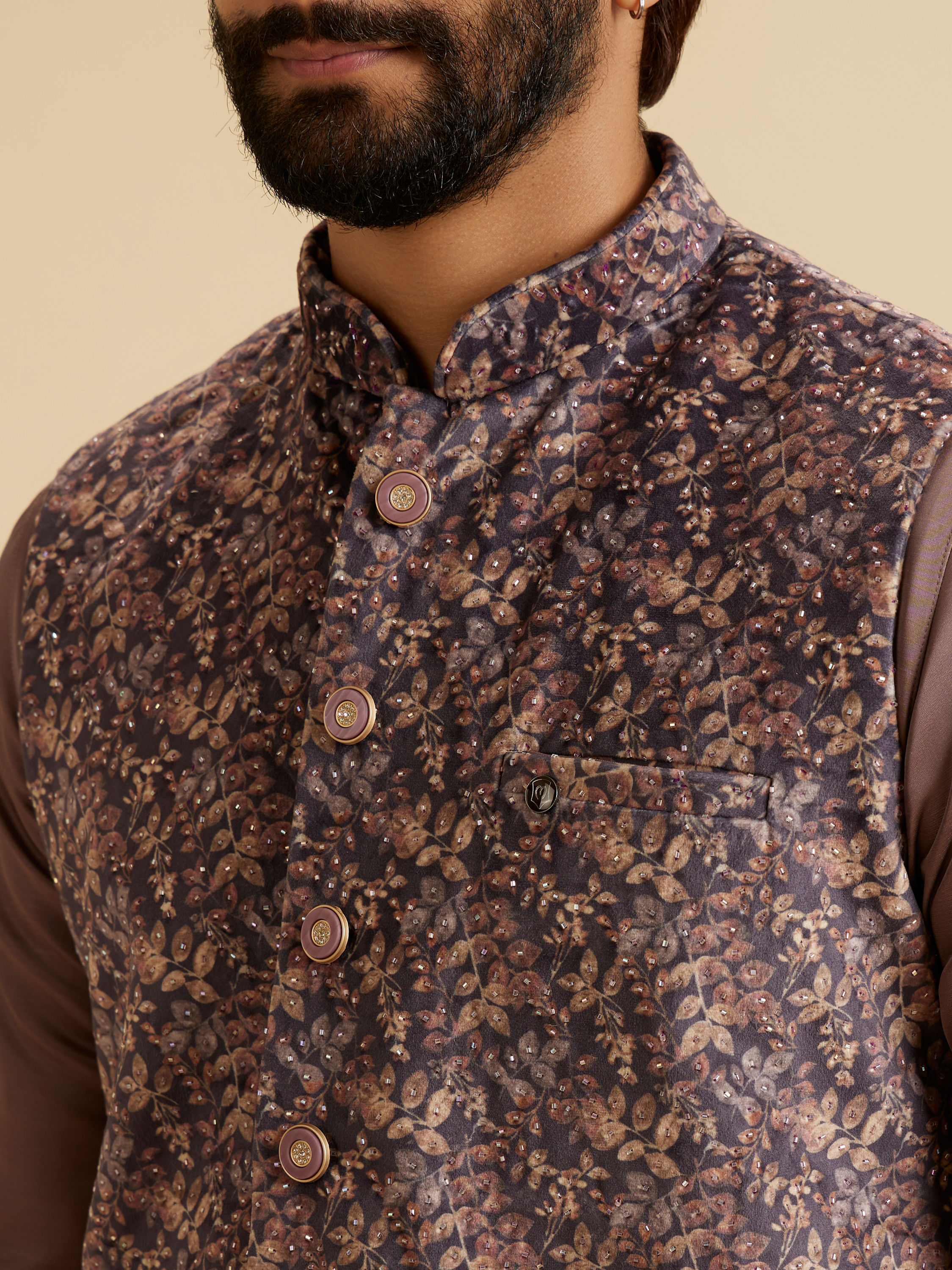 Manyavar Men Lavish Lilac Velvet Nehru Jacket