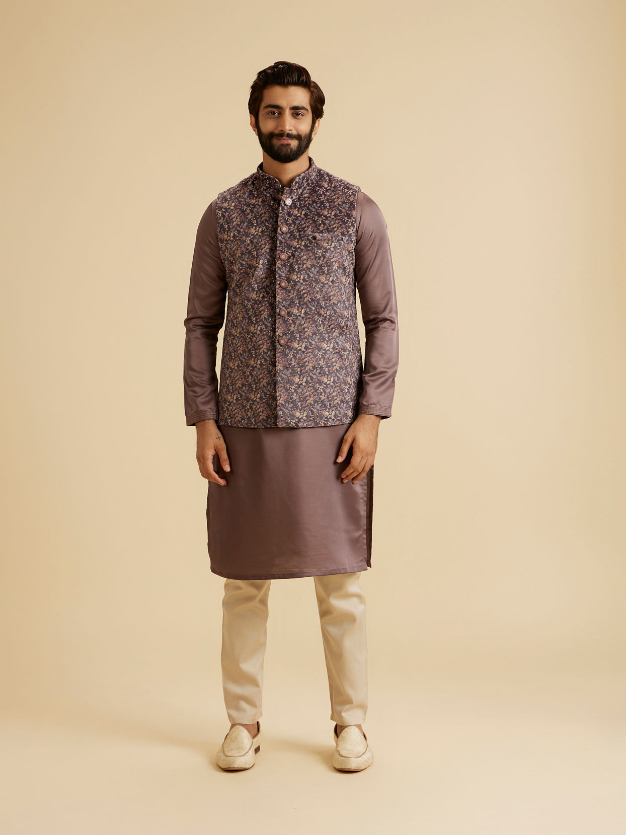 Manyavar Men Lavish Lilac Velvet Nehru Jacket