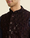 Manyavar Men Wine Velvet Elegance Nehru Jacket