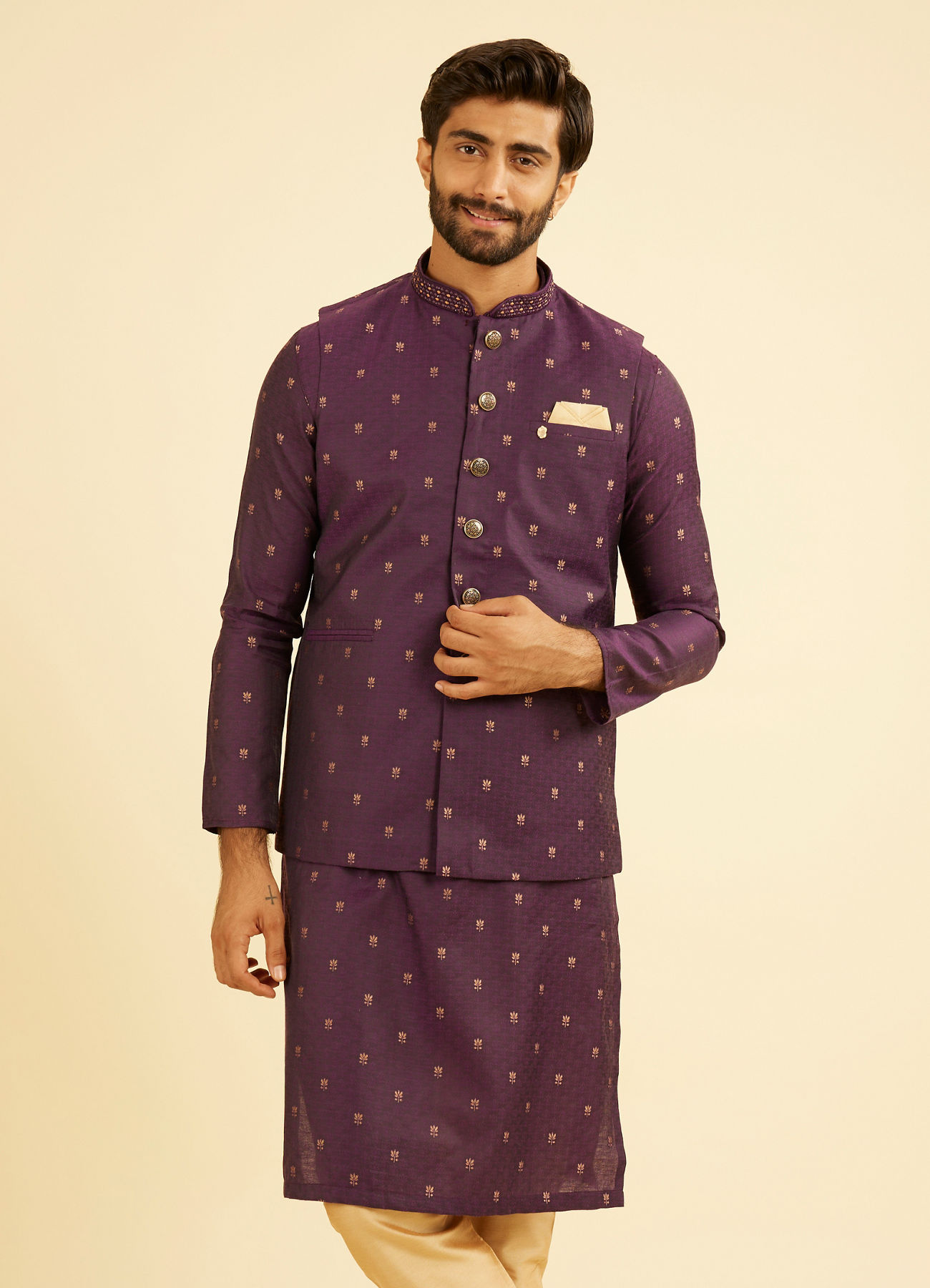 Manyavar Men Radiant Purple Spectacle Nehru Jacket