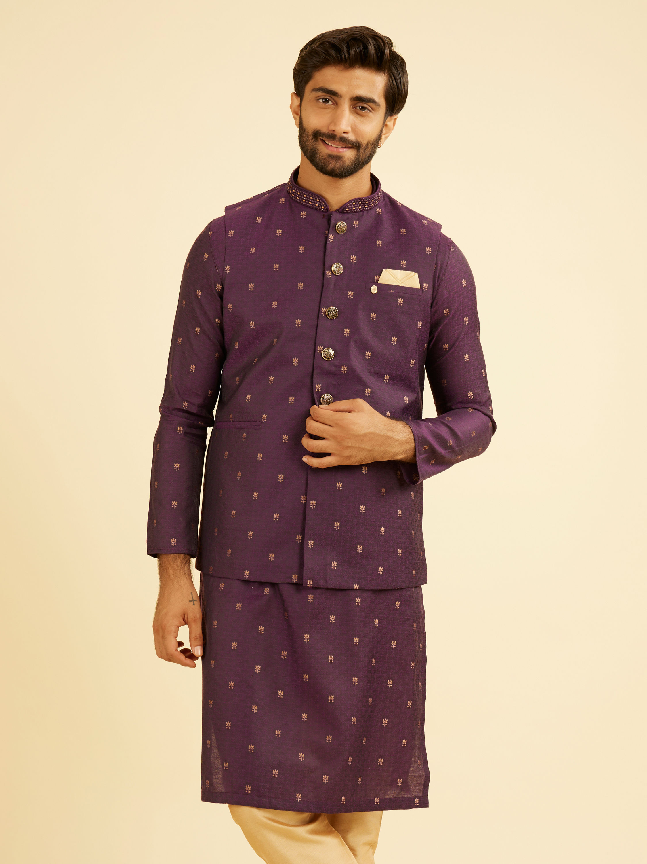 Manyavar Men Radiant Purple Spectacle Nehru Jacket