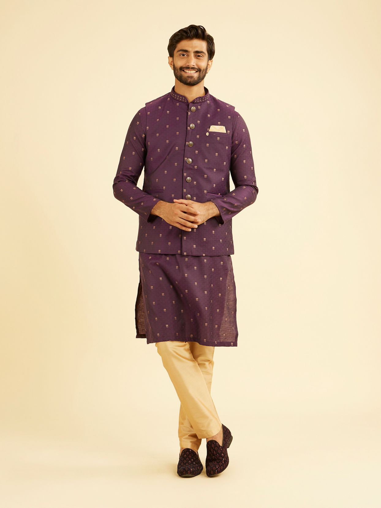 Manyavar Men Radiant Purple Spectacle Nehru Jacket