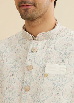 Manyavar Men Pista Green Paisley Patterned Jacket with Sequin Work