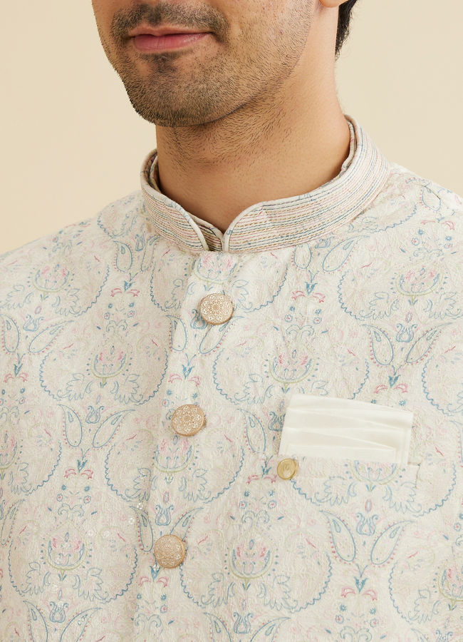 Manyavar Men Pista Green Paisley Patterned Jacket with Sequin Work
