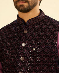 Manyavar Men Dark Blue Velvet Nehru Jacket