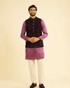 Manyavar Men Dark Blue Velvet Nehru Jacket