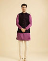 Manyavar Men Dark Blue Velvet Nehru Jacket