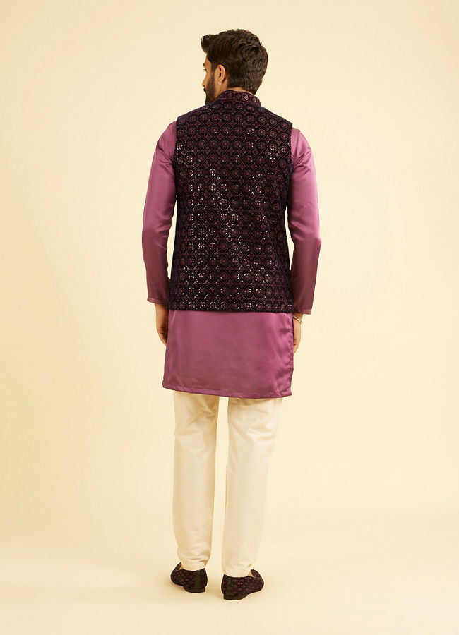 Manyavar Men Dark Blue Velvet Nehru Jacket