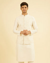 Manyavar Men Royal Cream Brocade Nehru Jacket