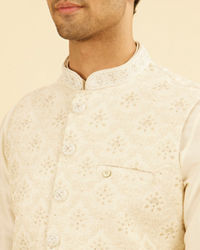 Manyavar Men Royal Cream Brocade Nehru Jacket