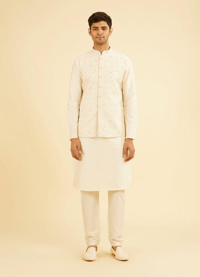 Manyavar Men Royal Cream Brocade Nehru Jacket