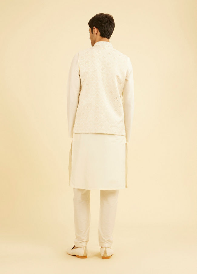 Manyavar Men Royal Cream Brocade Nehru Jacket