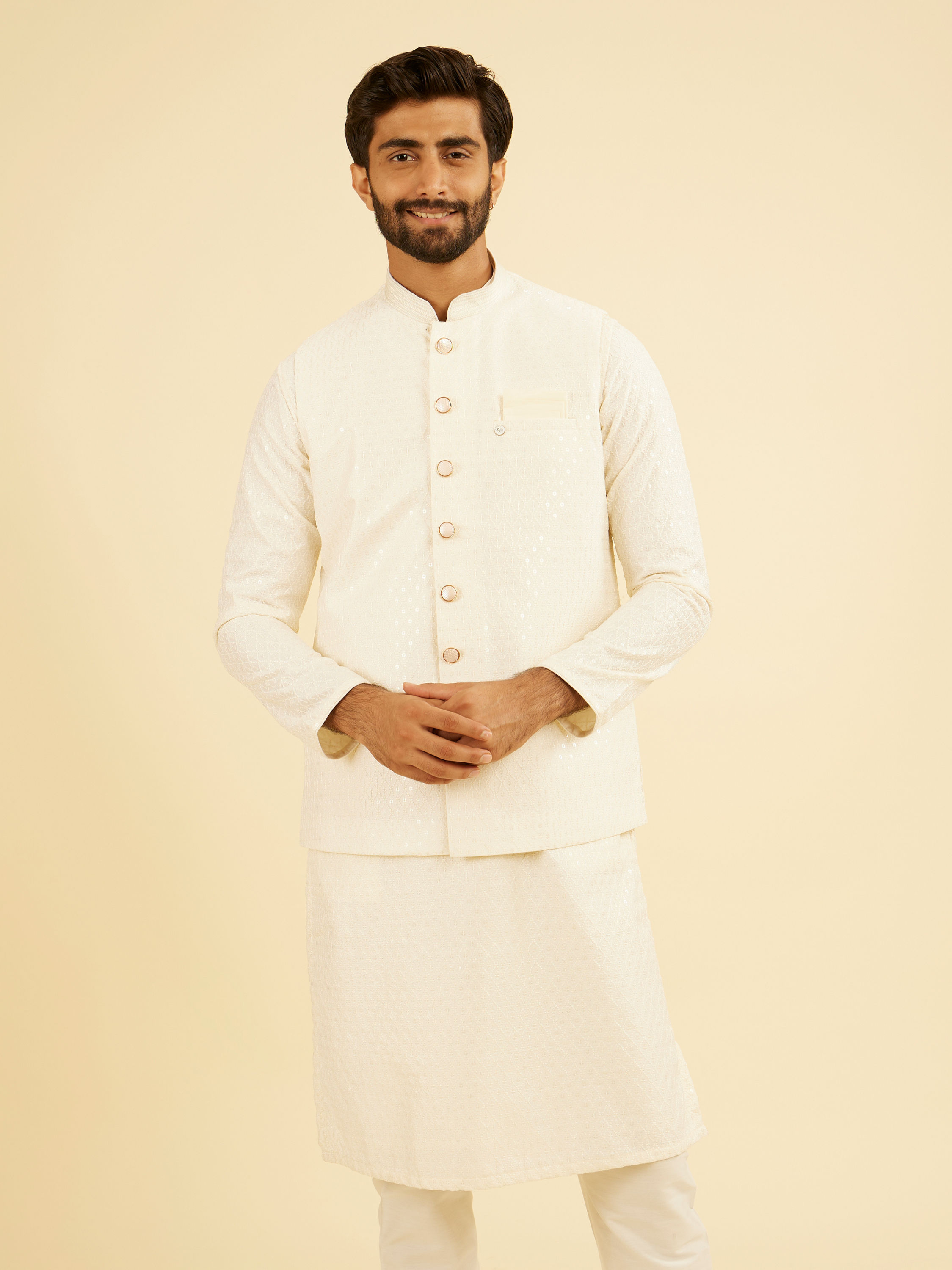 Manyavar Men Cream Charm Nehru Jacket