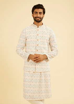Manyavar Men Cream Cotton Nehru Jacket