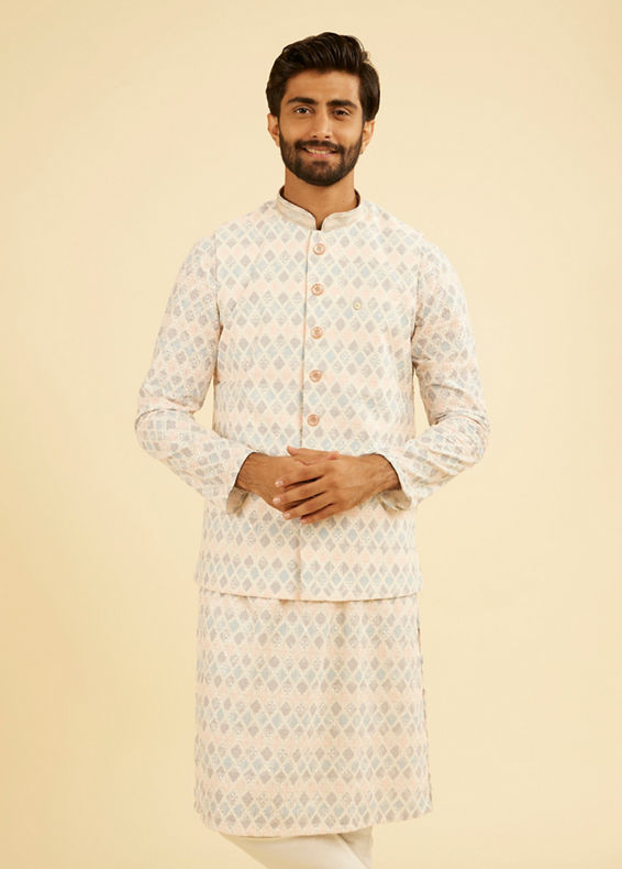 Manyavar Men Cream Cotton Nehru Jacket