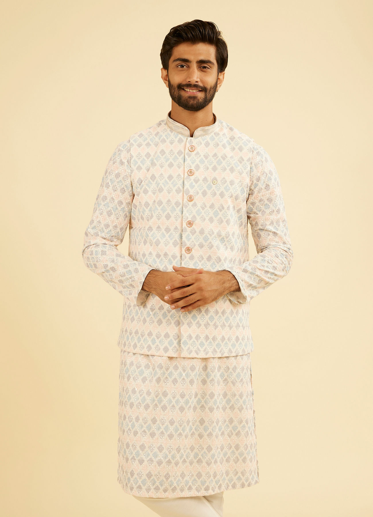 Manyavar Men Cream Cotton Nehru Jacket