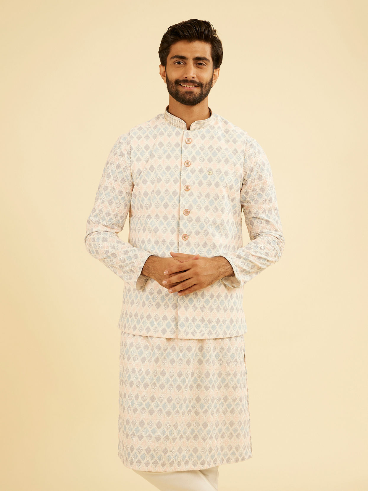 Manyavar Men Cream Cotton Nehru Jacket