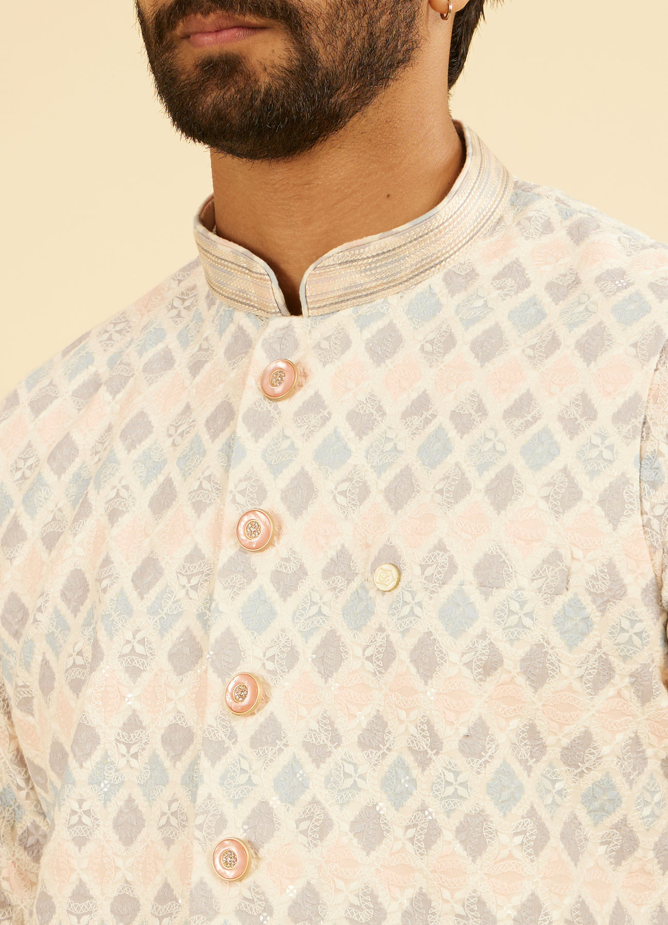 Manyavar Men Cream Cotton Nehru Jacket