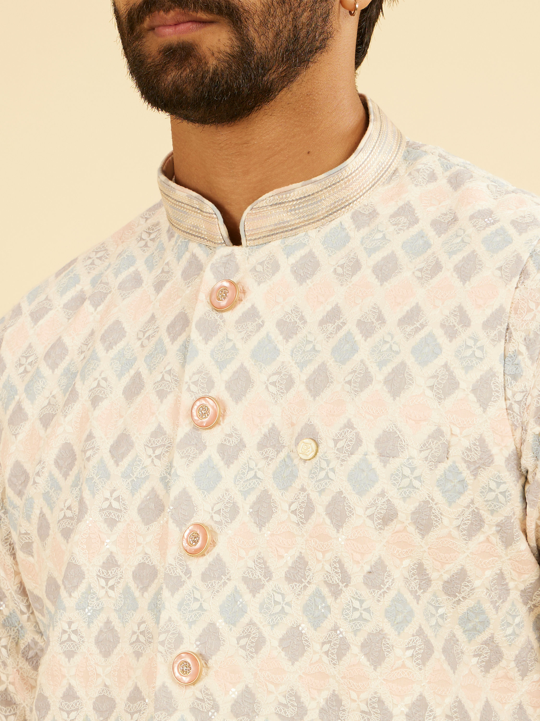 Manyavar Men Cream Cotton Nehru Jacket