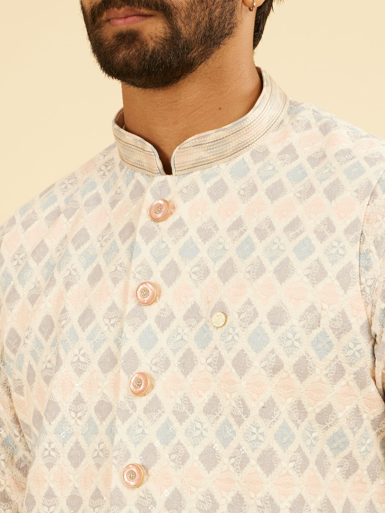 Manyavar Men Cream Cotton Nehru Jacket