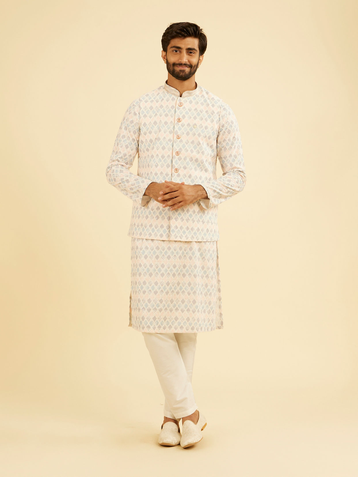 Manyavar Men Cream Cotton Nehru Jacket