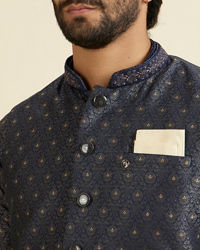 Manyavar Men Royal Dark Blue Nehru Jacket