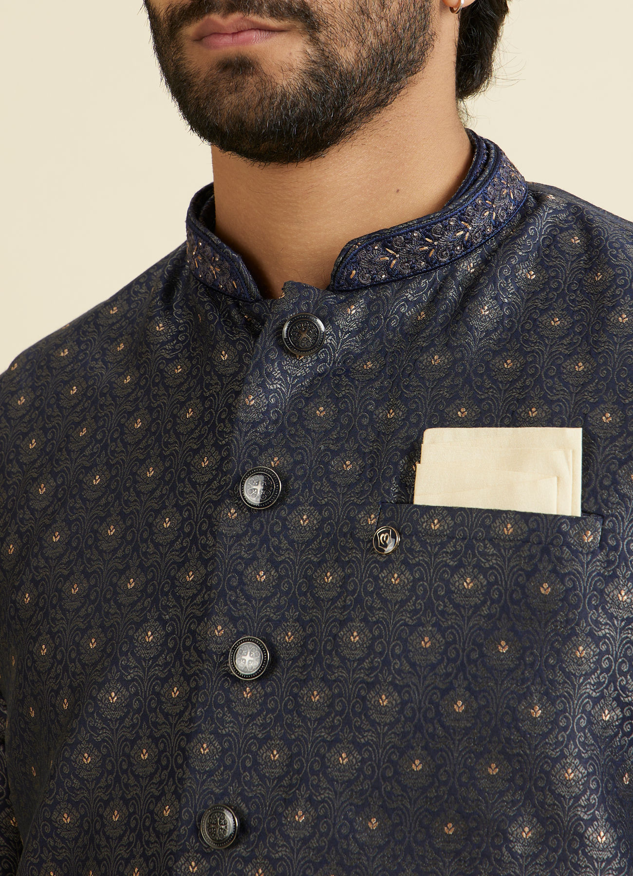 Manyavar Men Royal Dark Blue Nehru Jacket