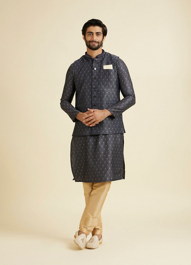 Manyavar Men Royal Dark Blue Nehru Jacket