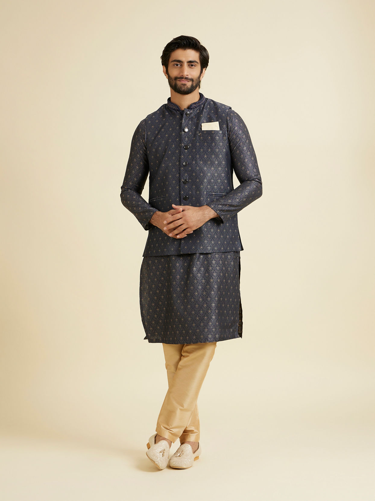 Manyavar Men Royal Dark Blue Nehru Jacket