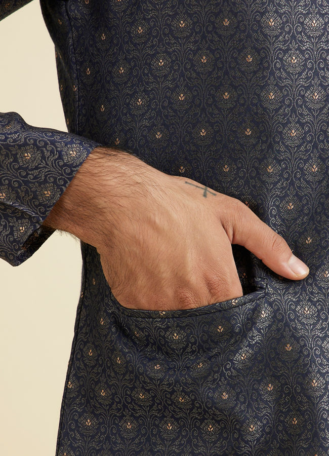 Manyavar Men Royal Dark Blue Nehru Jacket